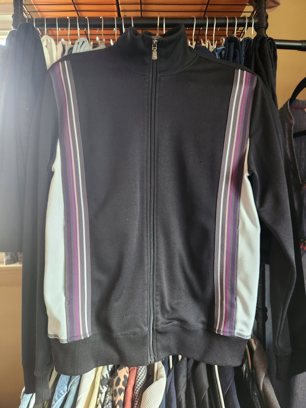 Ben Sherman Black Track Jacket with Purple and Gray Stripes